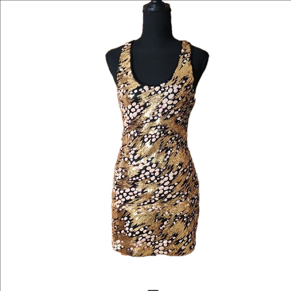 Gianni Bini Dresses & Skirts - Gianni Bini Gold and Black Sequine Dress, Size Small